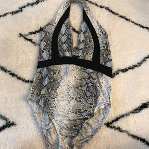 Boohoo SnakeSkin Halter Body Suit